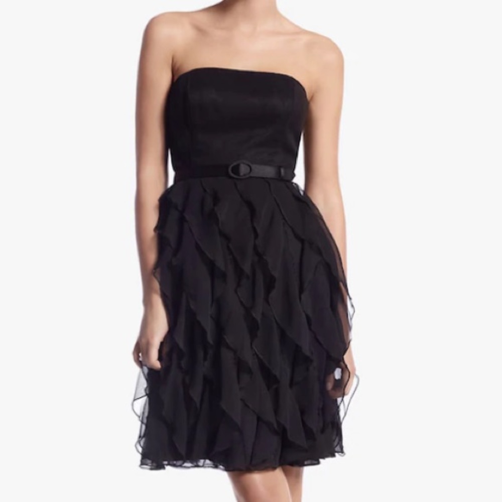 WHBM Strapless Ruffled Bottom Dress Fitted Bodice